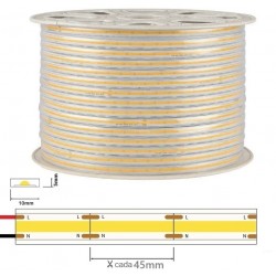 Tira LED 230V monocolor 15W/mt COB IP67 10x5mm corte cada 45mm, Bobina 50mts x 7,30€/m